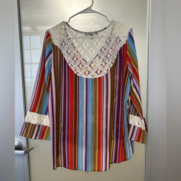 Figueroa & Flower Peasant Paisley Boho Tunic Blouse Size Large Multicolor Lace - Picture 3 of 3
